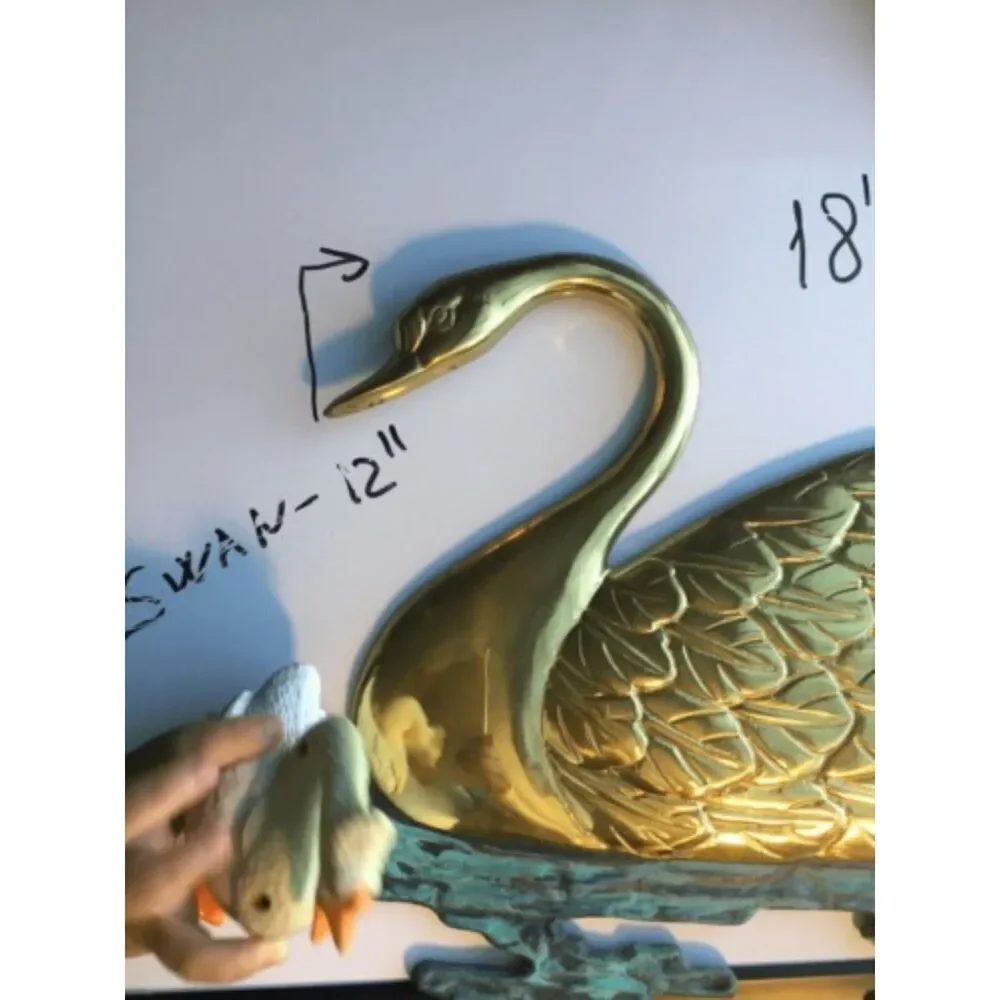 VTG Handmade Brass Wall Hanging Swan Large Water Scene Sculpture Artwildlife 18